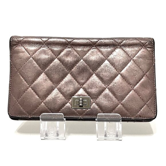 Auth CHANEL 2.55, Matelass - Metallic Pink Lambskin Long Wallet - Picture 1 of 8